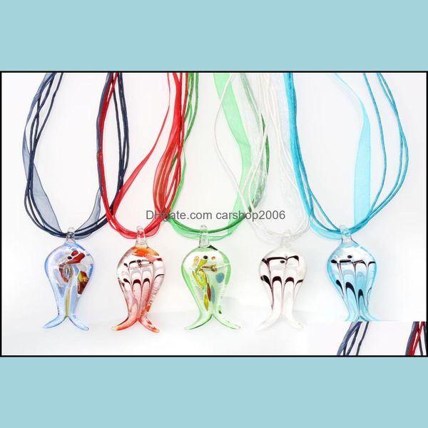 Pendentif Colliers Pendentifs Bijoux 6 Pcs Art Animal Verre Murano Collier Murano Soie Corde Cadeau Drop Deli Dhcmy