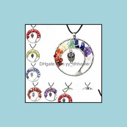 Collares colgantes Colgantes Joyería 7 Chakra Cristal de cuarzo Piedra natural Árbol de la vida Collar de búho Mticolor Charms Adam Drop Entrega 2021