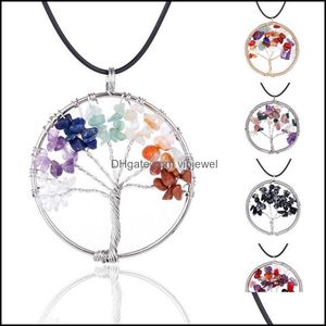 Pendentif Colliers Pendentifs Bijoux 7 Chakra Arbre De Vie Arc-En-Pierre Naturelle Quartz Druzy Sagesse Corde Noire Chaînes Chaînes Pour Femmes Cadeau