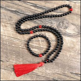 Pendentif Colliers Pendentifs Bijoux 8Mm Pierre Naturelle Onyx Noir Agate Rouge Japamala Ensembles Spiritual Jewelr Dhsva