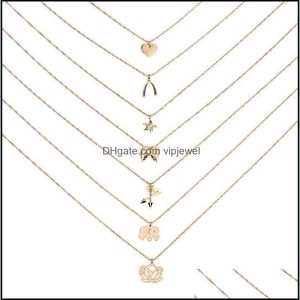 Hangende kettingen hangers sieraden gedoe ketting veel geluk olifant mti-layer combinatie set nobele en delicate choker sleutelbeen cha