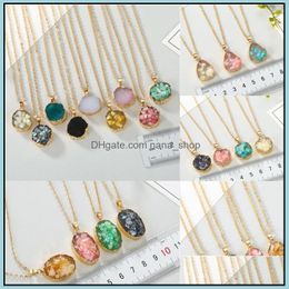 Pendentif Colliers Pendentifs Bijoux Européen Ovale Rond Résine Pierre Cassé Druzy Drusy Collier Imitation Chaîne Naturelle Pour Femmes Femme Dr