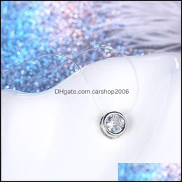 Collares pendientes Colgantes Joyería Moda Cubic Zirconia Collar Invisible Pesca Línea Cristal Para Wo Dh4Gn