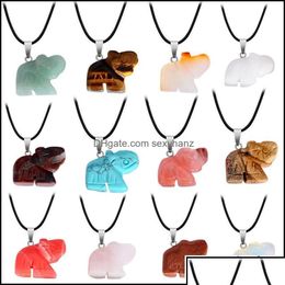 Hanger kettingen hangers sieraden mode natuursteen chakra gesneden olifant rozenkwarts reiki genezing kristal dh86v drop levering dhqsd