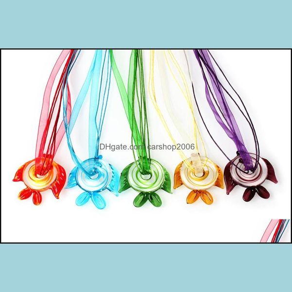 Pendentif Colliers Pendentifs Bijoux De Mode En Gros 6 Pcs À La Main Murano Verre Verre Animal Fit Collier Bijou Dhymb