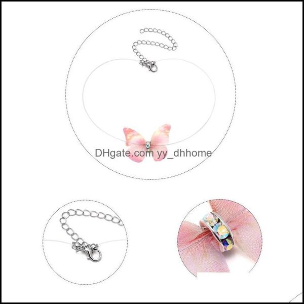 Pendentif Colliers Pendentifs Bijoux Mode Cristal Colorf 3D Papillon Sautoirs Collier Invisible Ligne De Poisson Soie Pour Femmes Élégantes Cadeau Wh