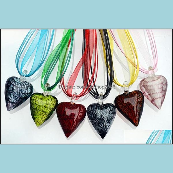 Pendentif Colliers Pendentifs Bijoux Mode En Gros 6pcs À La Main Murano Verre Verre Couleur Mixte Cordons De Soie N Dhnrf