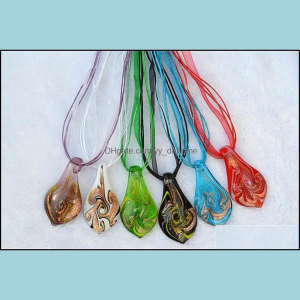 Pendentif Colliers Pendentifs Bijoux Mode En Gros 6 Couleur Or Poussière À La Main Murano Verre Verre Couleur Mixte Dhho0