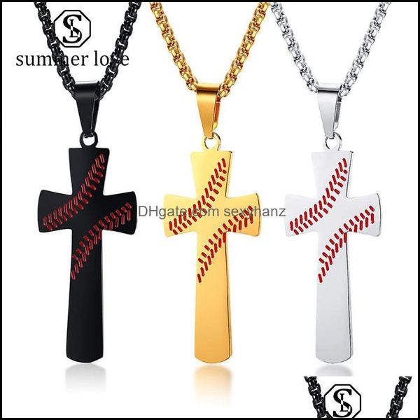 Collares pendientes Colgantes Joyería Moda Béisbol Cruz Collar Para Mujeres Hombres Creativo Acero Inoxidable Christia Dh5Xm