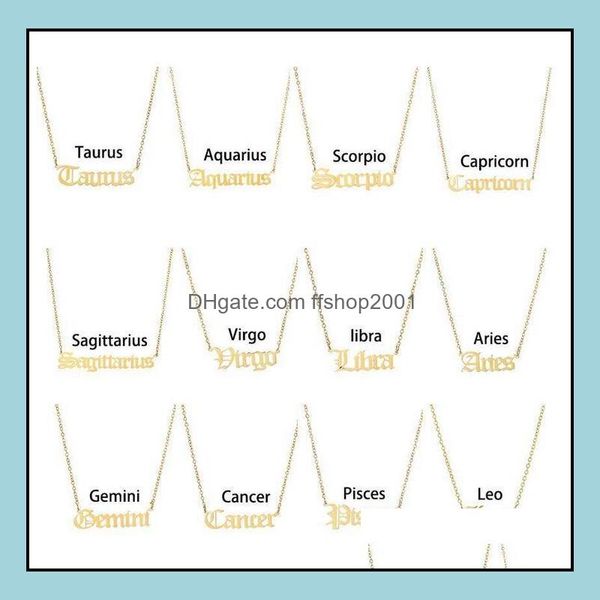 Pendentif Colliers Pendentifs Bijoux Signe Horoscope Collier Constellation Acier Inoxydable Lettre Zodiaque Taureau Verseau Scorpion Gémeaux Sagi