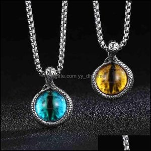 Pendentif Colliers Pendentifs Bijoux Karun Creative Vêtements Accessoires Trendy Street Shooting Snake Shape Tiger Eye Stone Titanium Steel