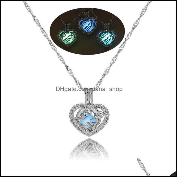 Colgante Collares Colgantes Joyería Lujo Luminoso Mamá Corazón Abierto Resplandor en la oscuridad Perlas Jaula Medallón Encanto Sier Cadenas Para Mujeres Damas Mo