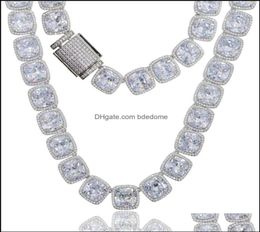 Pendant Necklaces Pendentifs bijoux hommes Hip Hop collier lourd avec carré Cz Cluster grande taille chaîne de Tennis glacé grosse pierre Ch5040456