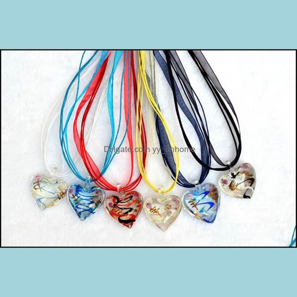 Pendentif Colliers Pendentifs Bijoux Murano Verre Pour Femmes Corde Chaîne Coeur Collier Fille Cadeau Mi Dsm