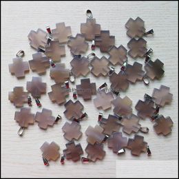 Pendentif Colliers Pendentifs Bijoux Naturel Gris Agates Pierre Forme De Croix 20X20Mm Bricolage Fabrication De Boucles D'oreilles Pour Dhs57