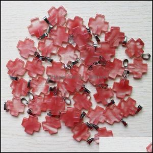 Pendentif Colliers Pendentifs Bijoux Pastèque Naturelle Pierre Rouge Croix Forme 20X20Mm Pour Diy Boucles D'oreilles Maki Dh1T0