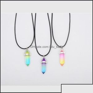 Colliers pendants pendants bijoux en verre naturel mticolore colonne hexagonale currise collier de pierre de chakra pour femmes drop dh2ea