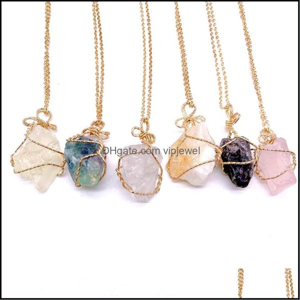 Collares colgantes Colgantes Joyería Cristal natural Cuarzo Curación Grano Piedra preciosa Mujeres Hombres Piedra original Dhwn6