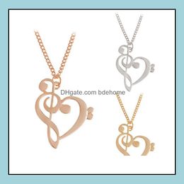 Colliers de pendentif pendentifs bijoux new fashion aimant coeur de musique note de note or / sier / rose gold plaqué en gros 5964 drop livraison 20