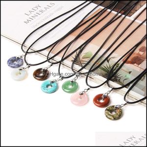 Collares pendientes Colgantes Joyas Reiki Piedra natural Paz Hebilla Cristal de cuarzo Turquesas Ojo de tigre Ópalo Aventurina Donuts Cuero Cha