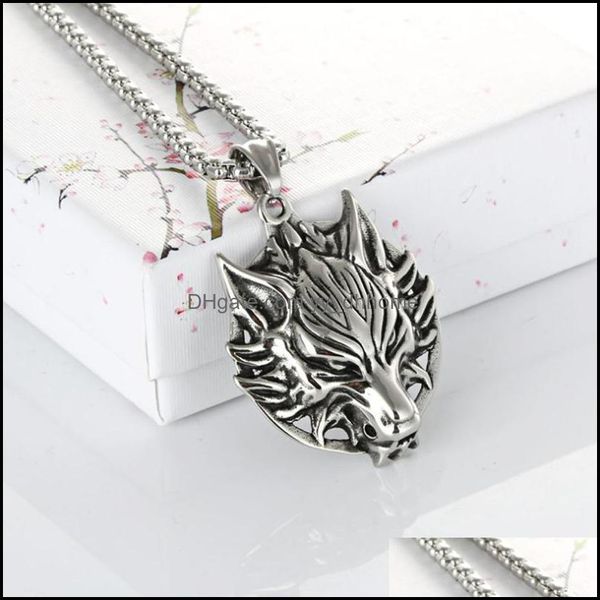 Pendentif Colliers Pendentifs Bijoux Rétro Collier Pour Hommes Ferocious Wolf Head Fashion Punk Animal Style Dpc