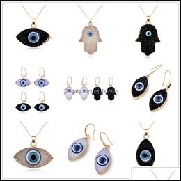 Hangende kettingen hangers sieraden simpel Evil Eye Druzy Drusy oorbellen ketting vrouwen hars imitatie natuurlijk sto dhjng