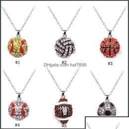 Colliers de pendentif pendentifs bijoux sports de balle Colliers Crystal Softball Basketball Football Soer Volleyball Rugby Pendant OTRHS