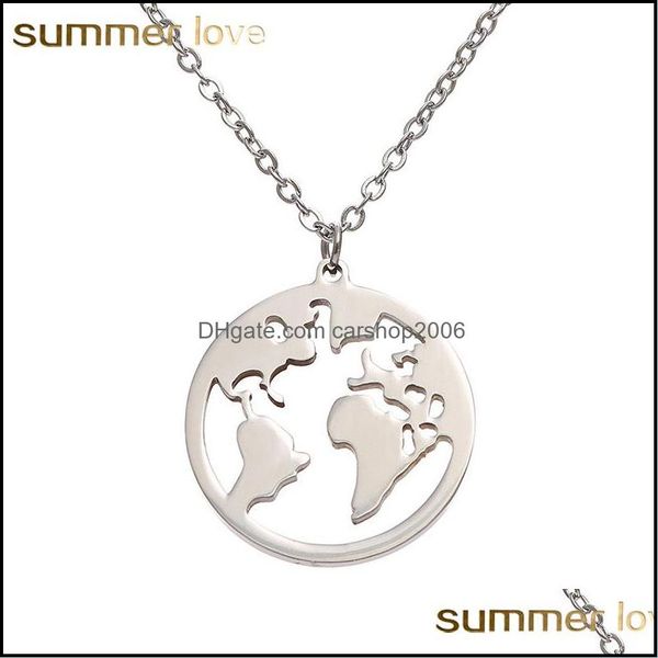 Pendentif Colliers Pendentifs Bijoux Collier en acier inoxydable Chaînes de carte du monde Déclaration Sier Rose Gold Globe Cadeau de voyage Drop Delivery 2021