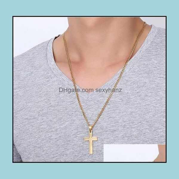 Pendentif Colliers Pendentifs Bijoux En Acier Inoxydable Croix Hommes Religion Foi Crucifix Charme Titane Chaîne Pour Femmes Mode 3 Couleurs Goutte