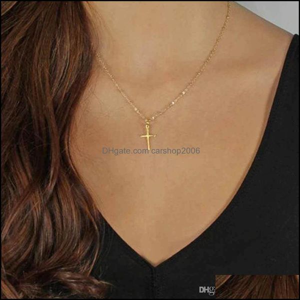 Pendentif Colliers Pendentifs Bijoux Été Chaîne En Or Croix Collier Petite Religieux Femmes Drop Livraison 2021 P84Ew