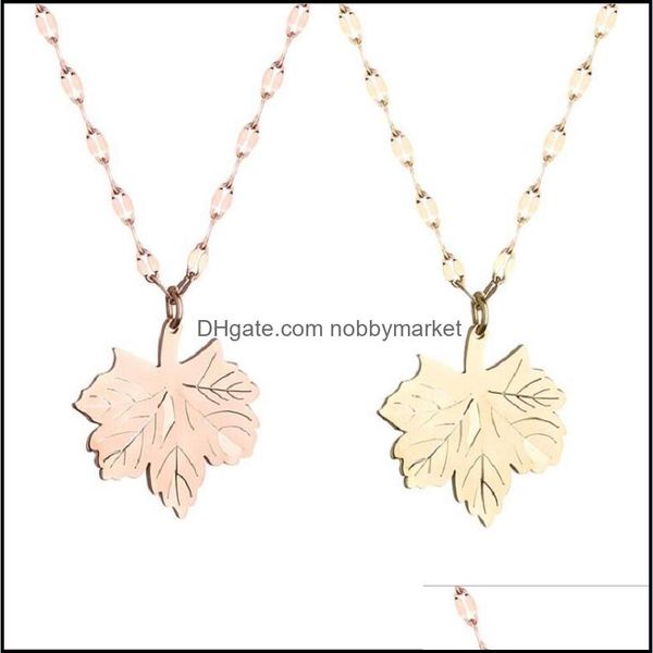 Collares colgantes Colgantes Joyería Titanio Acero Oro rosa Hoja de arce Clavícula Cadena Collar Mujer Simple Moda para mujeres con tarjeta Pac