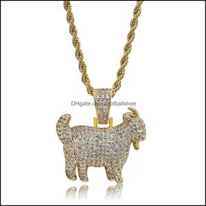 Pendentif Colliers Pendentifs Bijoux Topgrillz Brillant À La Mode Chèvre Animal Collier Charmes Pour Hommes Femmes Or Sier Couleur Cubique Zircon Hip Hop G