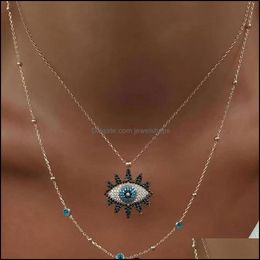 Collares pendientes Colgantes Joyería Vintage Estilo bohemio Cristal austriaco Azul Mal de ojo Collar colgante para mujeres 18K Oro P Dsf