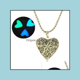 Pendentif Colliers Pendentifs bijoux Vintage Bronze coeur amour mémoire Po lumière dans le noir collier femmes peuvent ouvrir Noctilucence médaillon Ny067
