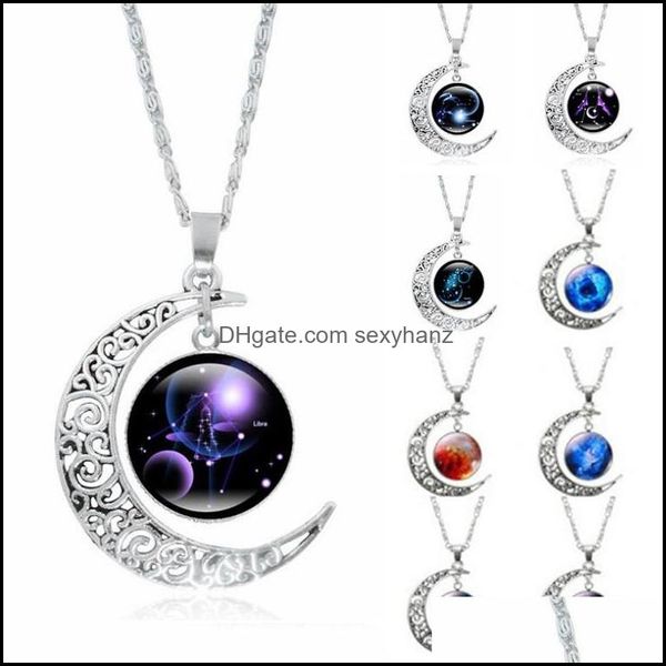 Collares pendientes Colgantes Joyería Vintage Fase lunar Collar Cielo estrellado Cara Espacio exterior Universo oscuro Camo Piedra preciosa Entrega de gota