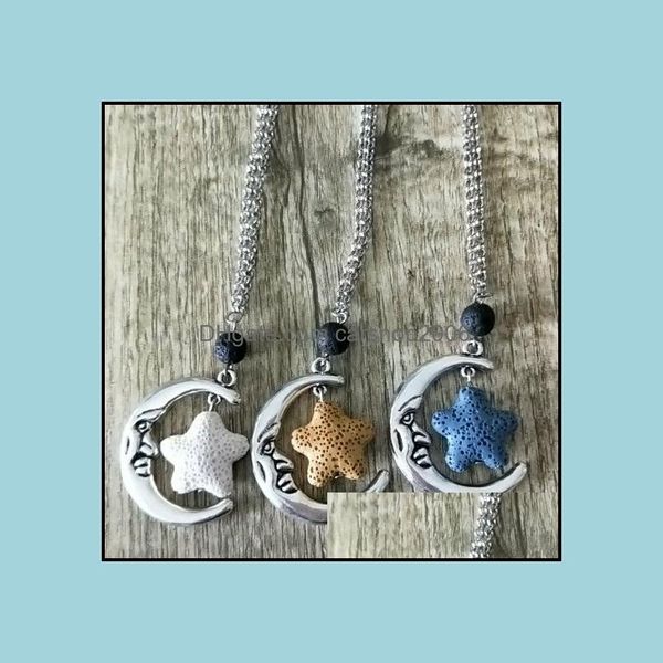 Collares colgantes colgantes joyas vintage sier color estrella estrella estrella de lava de luna de luna de luna aromaterapia volterapia esencial Aceite