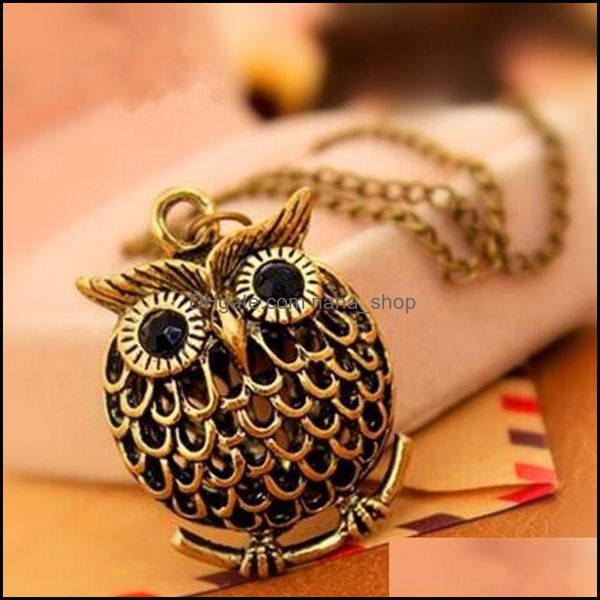 Pendentif Colliers Pendentifs Bijoux Vintage Mignon Hibou Collier Pour Femmes Haute Qualité Mode Long Pull Cadeau D'anniversaire En Gros Drop Deli