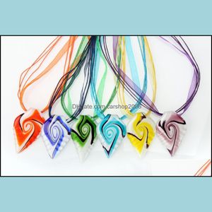 Pendentif Colliers Pendentifs Bijoux En Gros Mixte Couleur Murano Verre Feuille Goutte Murano Charmes Collier Dh5