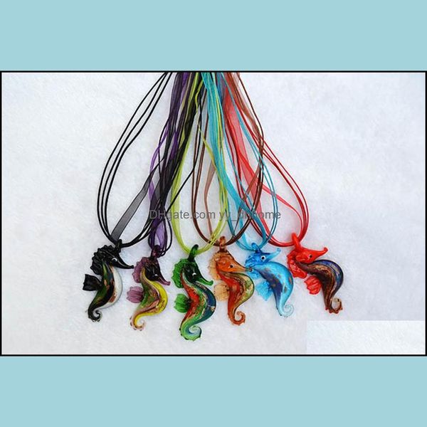 Pendentif Colliers Pendentifs Bijoux En Gros Mix Couleur À La Main Murano Murano Verre Hippocampe Collier Cadeau Drop Dhskm