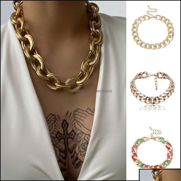 Anhänger Halsketten Anhänger Schmuck Breiter Hals Hiphop Rock B Metallische Halskette Goldene Frauen Übertriebene Kette Mädchen Mode Gothic Dro Dhclp