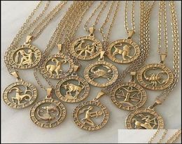 Collares pendientes Colgantes Joyería Carta del zodiaco Constelaciones Collar para mujeres Hombres Virgo Libra Escorpio Sagitario Capricornio9310143
