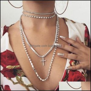 Hangende kettingen hangers juwelenjuwelen-laag lange strass choker voor vrouwen luxe cross crystal chocker ketting ketting sieraden geschenken droog