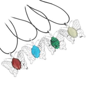Hanger kettingen hangers natuurlijke opaalkwarts ketting koord verzilverde vlinderdier charme choker hangend