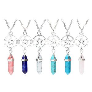 Pendentif Colliers Pentacle Pierre Naturelle Collier Bijoux Hexagone Prisme Étoile Point Guérison Cristal Améthyste Rose Quartz Chakra Goutte Dh7Cz