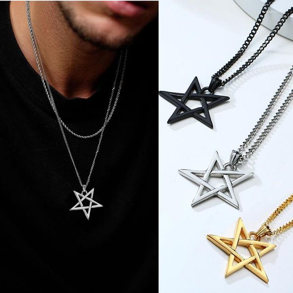 Pendentif Colliers Pentagram Pentacle Collier En Acier Inoxydable Pentagramma Empilable Ou À Porter Solo Hommes Avec 24 pouces