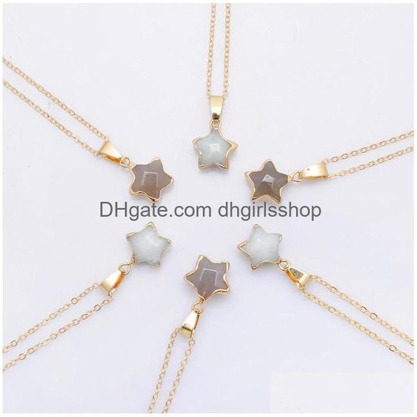 Pentagramme Star Chaîne Collier Rose Cristal Chakra Pierre Naturelle Plaqué Or Géode Druzy Quartz Pendentif Bijoux À Bricoler Soi-Même Dhnrb