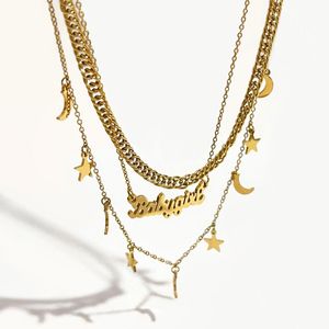 Pendentif Colliers Peri'sbox Boho Moon Star Lettre Collier En Couches En Acier Inoxydable Pour Les Femmes Chanceux Cadeaux D'anniversaire BijouxPendentif