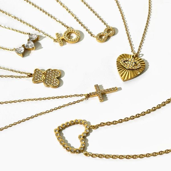 Pendentif Colliers Peri'sbox Collection Acier inoxydable 18K Pvd plaqué or coeur oeil ours croix infini collier superposition bijoux femmes