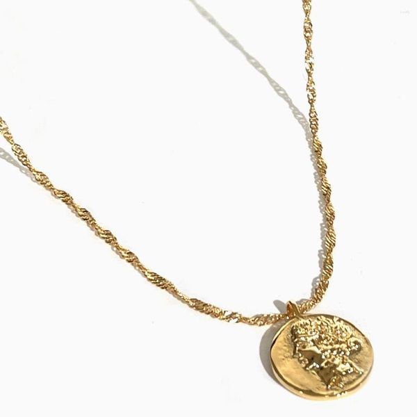 Colares Pingente Peri'sbox Moda Brilhante Banhado A Ouro Onda De Água Cadeia Medalhão Colar Para Mulheres Boho Coin Charme Camadas