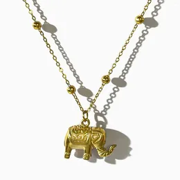 Pendentif Colliers Peri'sbox Gratuit Ternish 316L En Acier Inoxydable 18K Or Pvd Plaqué Chaîne De Perles Gravé Puffy Elephant Charm Collier Pour